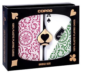 Copag 1546 Elite Plastic Playing Cards: Narrow, Regular Index, Burgundy/Green